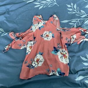 Coral Blouse with Floral designs